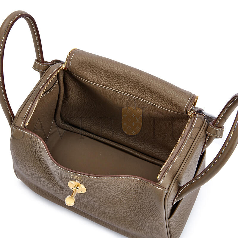 HERMÈS LINDY 26 CLEMENCE ÉTOUPE GOLD HARDWARE (26*18*12cm)